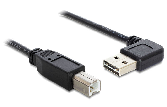 DeLOCK USB-A auf USB-B Kabel – USB 2.0 (480 Mbit/s) – 2 m – Abgewinkelt – Schwarz