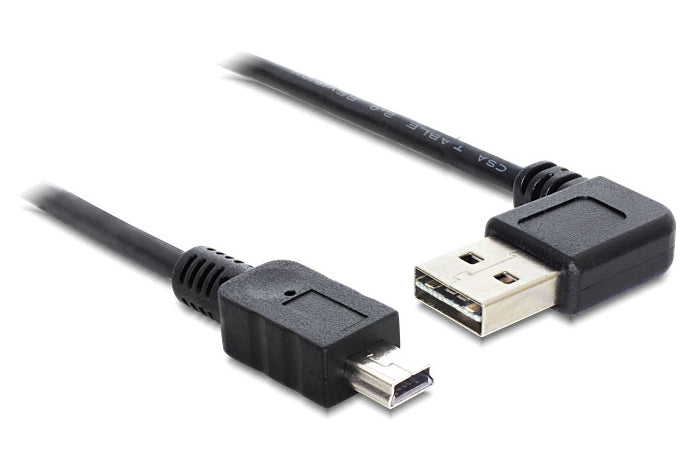 DeLOCK USB-A auf Mini-USB-B Kabel – USB 2.0 (480 Mbit/s) – 5 m – Abgewinkelt, Goldkontakte – Schwarz