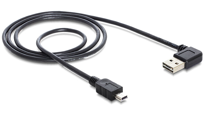 DeLOCK USB-A auf Mini-USB-B Kabel – USB 2.0 (480 Mbit/s) – 1 m – Abgewinkelt, beidseitig einsteckbar – Schwarz