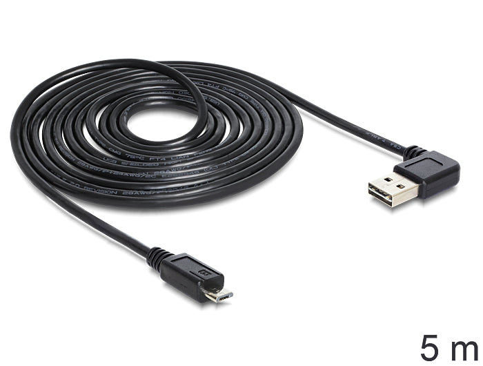 DeLOCK USB-A auf Micro-USB-B Kabel – USB 2.0 (480 Mbit/s) – 5 m – Abgewinkelt (USB-A) – Schwarz