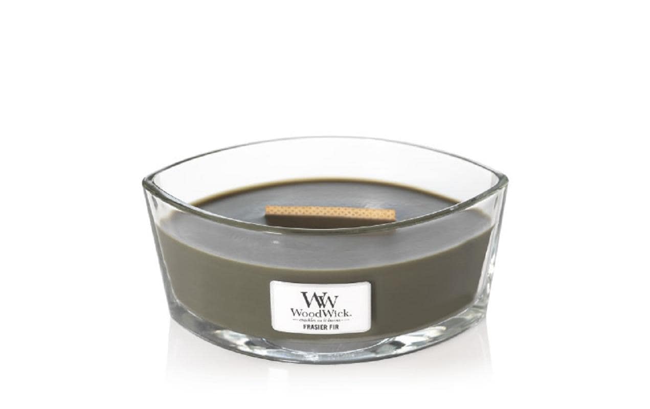 WoodWick Duftkerze Ellipse, grau, Glas, Ø 19,1 cm, parfümiert (Bernstein), 1 Stück