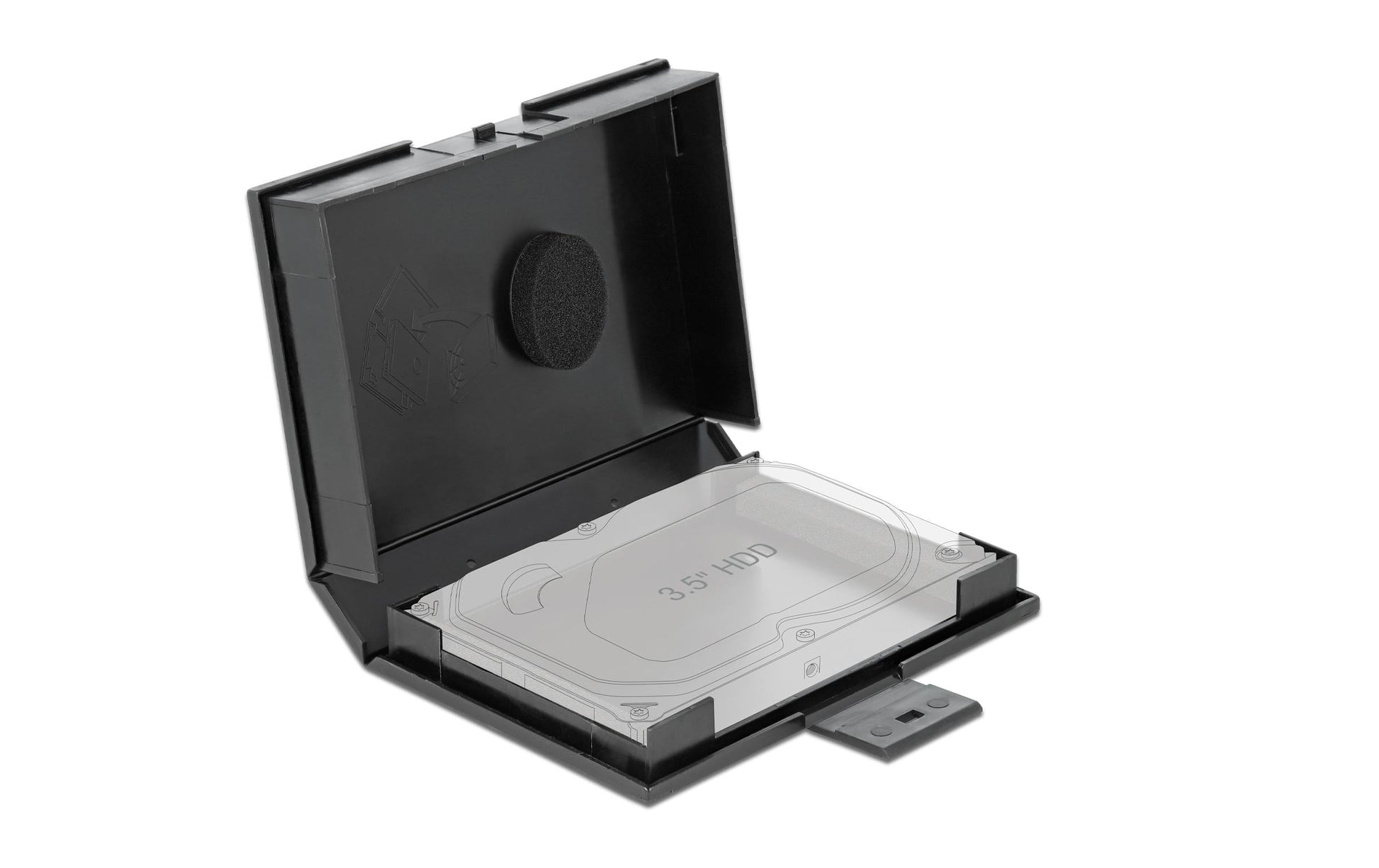 DeLOCK Schutzbox für 3,5" HDD/SSD – 1 Disk, Kunststoff, 112 × 162 × 31 mm, Schwarz
