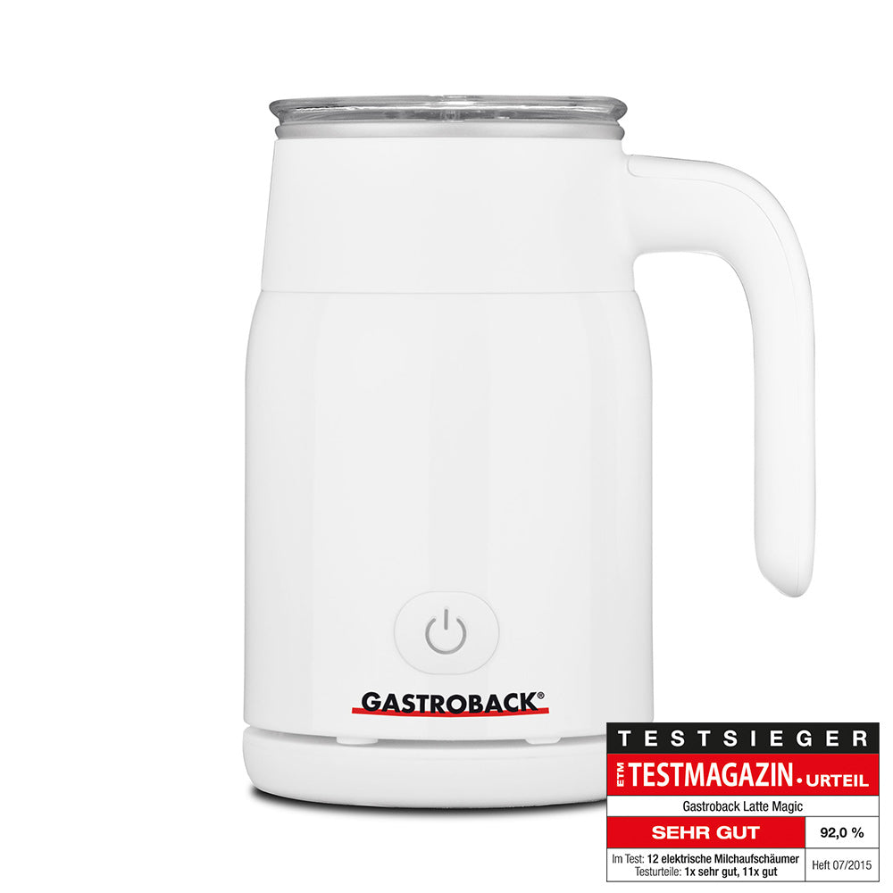 Gastroback Milchaufschäumer Latte Magic – 350 ml, 500 W, heiss & kalt – weiss