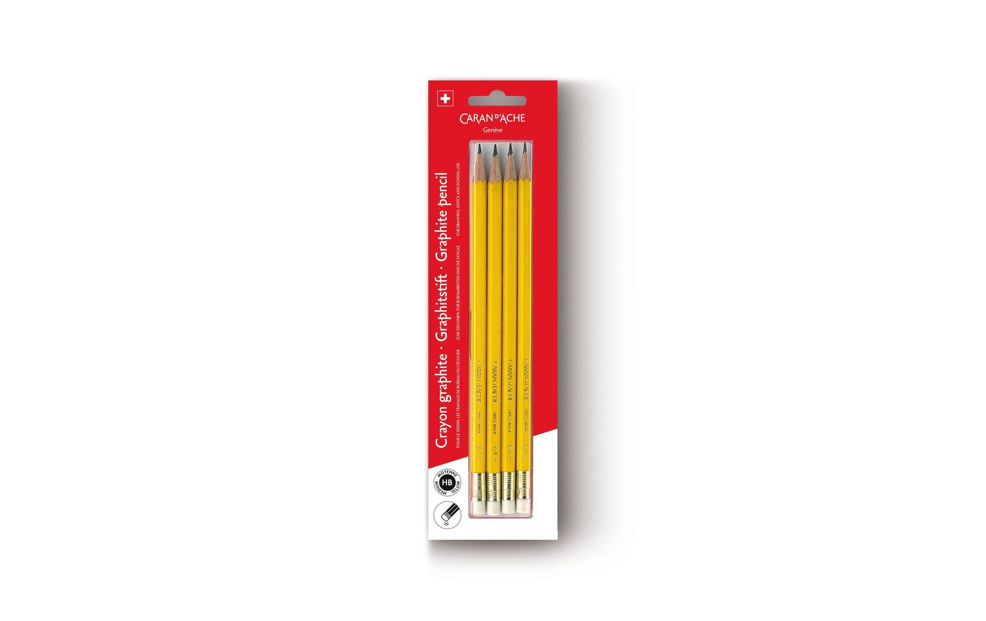Caran d-Ache Caran d’Ache Bleistifte HB, hexagonal, mit Radierer – 4er-Set