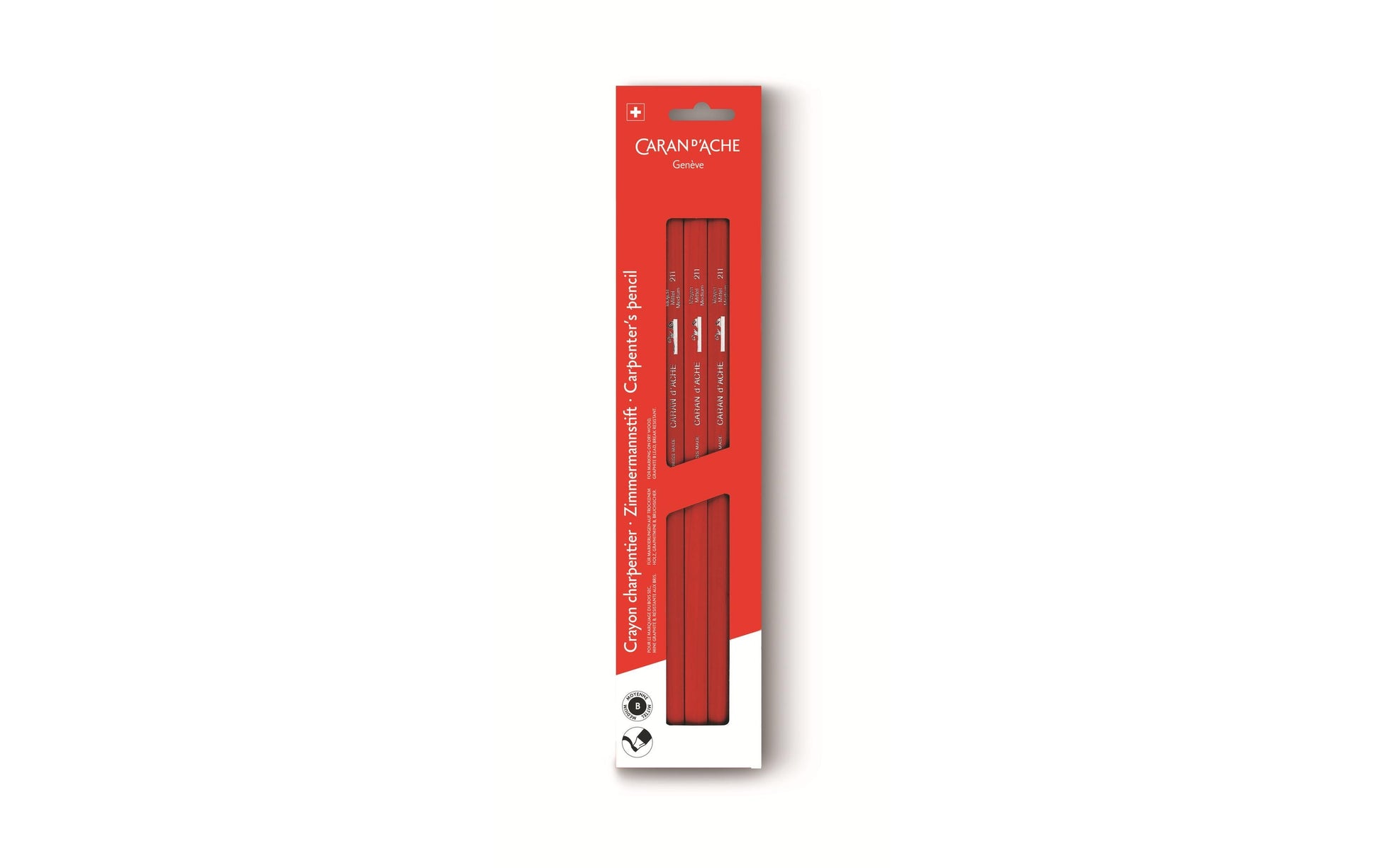 Caran d-Ache Caran d'Ache Zimmermannsbleistift B, oval, rot – 3er-Pack