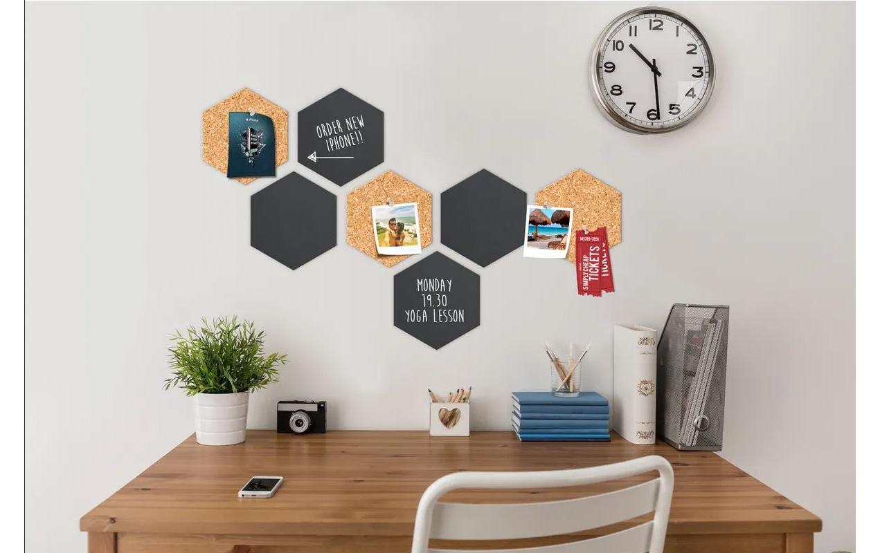 Securit Minikreidetafel/Schilder FB-CB-HEX – 155 × 179 mm – Kork, Metall, schwarz/braun – beidseitig – 7 Stk.