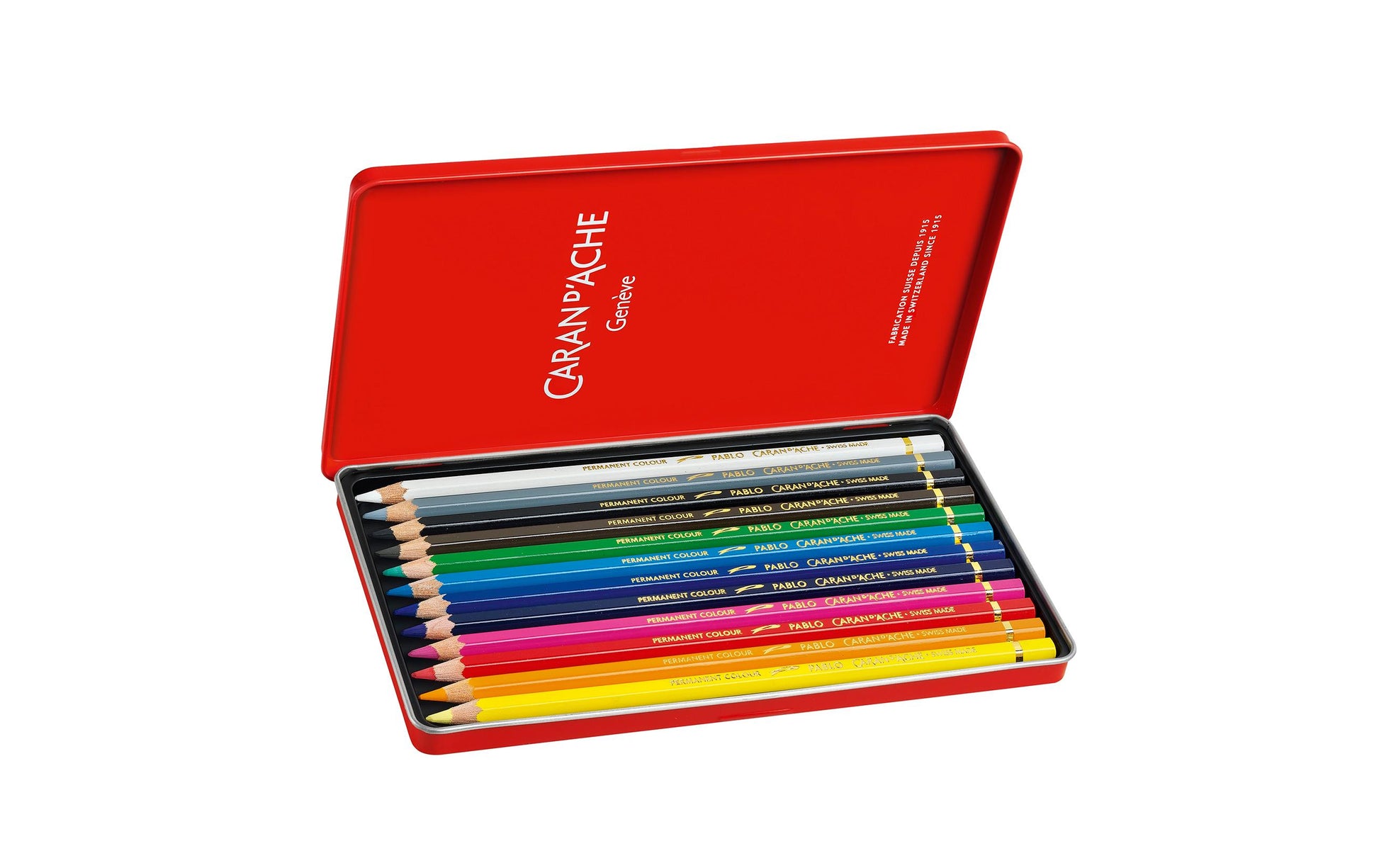 Caran d-Ache Caran d'Ache Buntstifte Pablo – 12 Farben, im Metalletui, Ø 3,8 mm, FSC