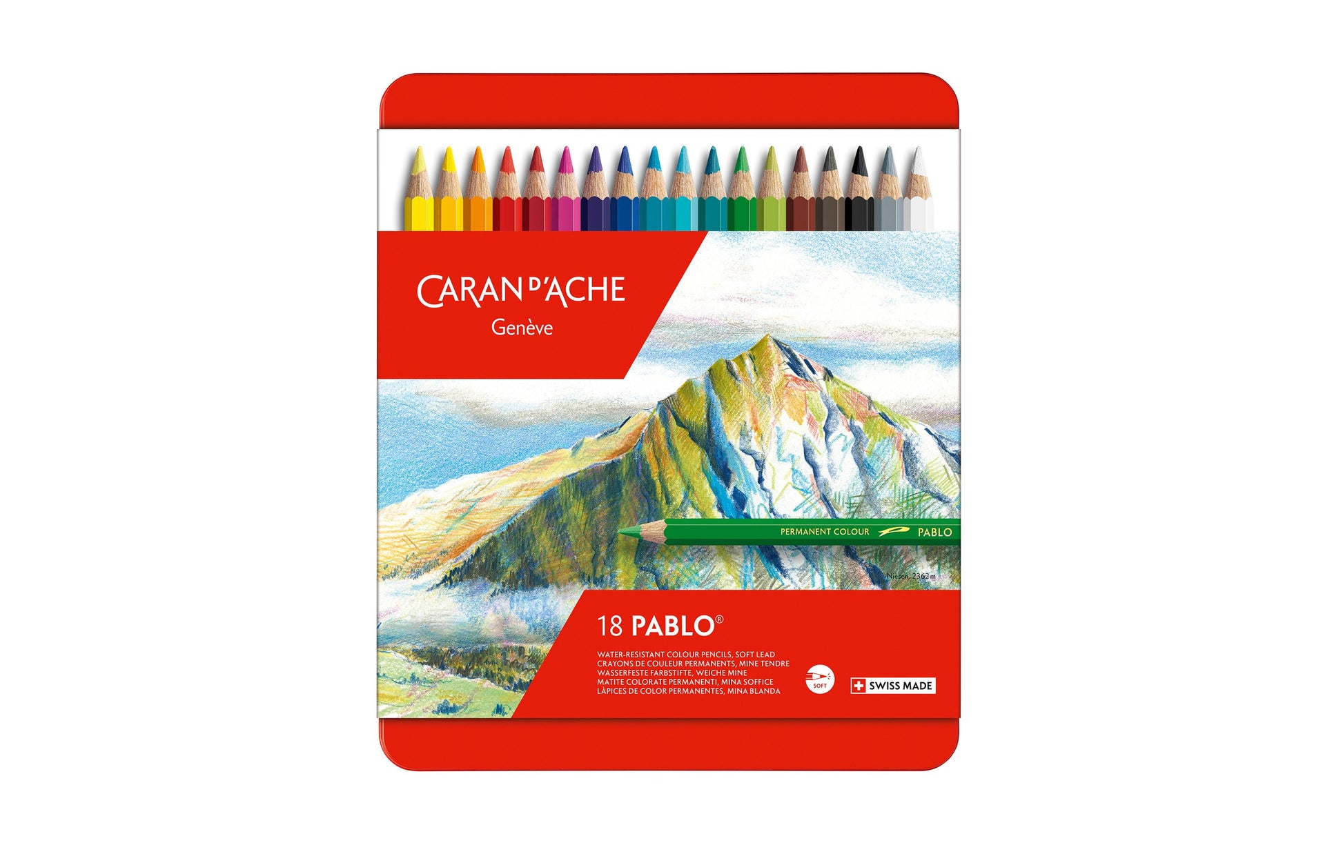 Caran d-Ache Caran d'Ache Buntstifte Pablo – 18 Farben, im Metalletui, Ø 3,8 mm, FSC