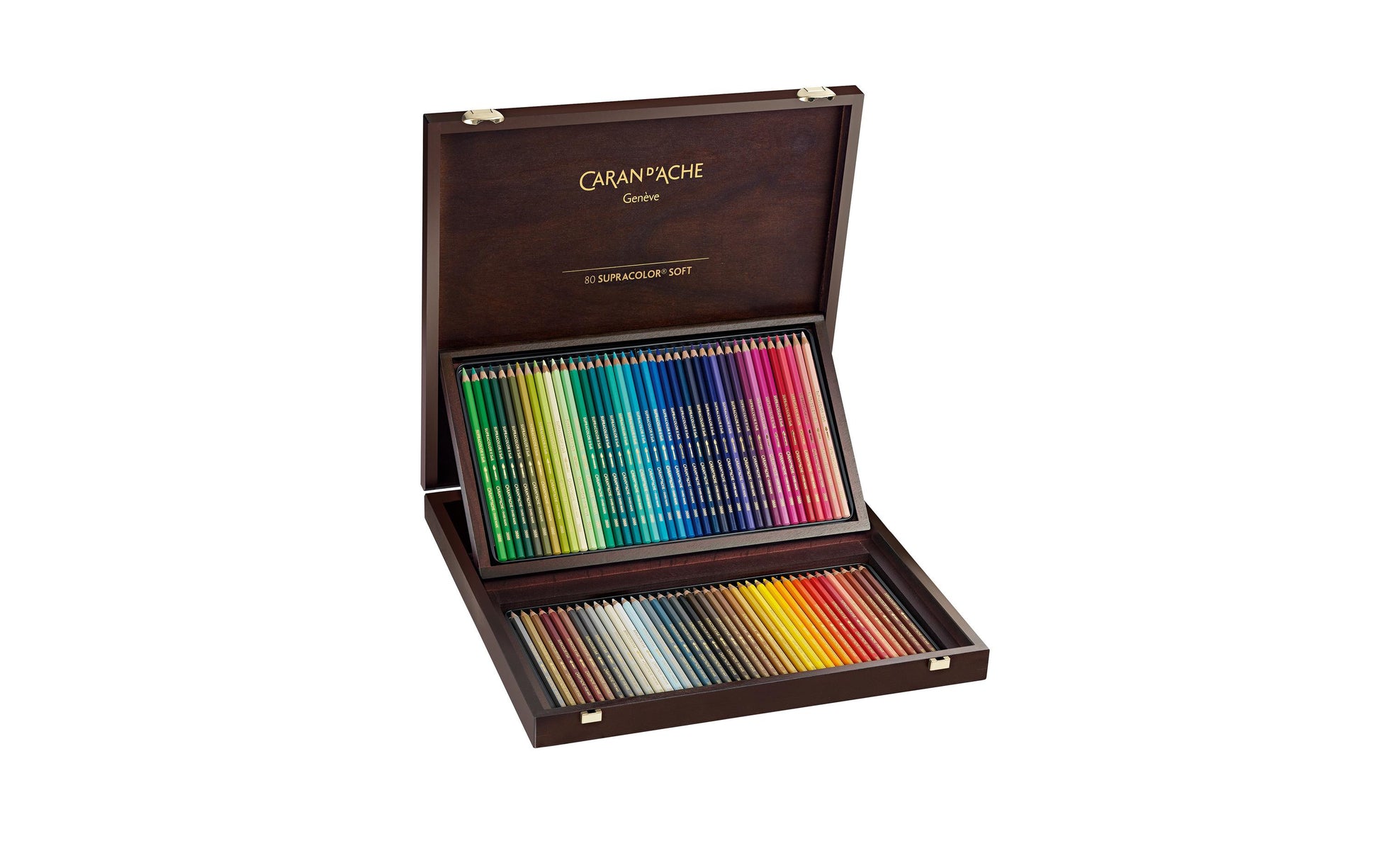 Caran d-Ache Caran d'Ache Aquarellfarbstifte Supracolor Soft – 80 Farben, im Holzkoffer, Ø 3,8 mm, FSC