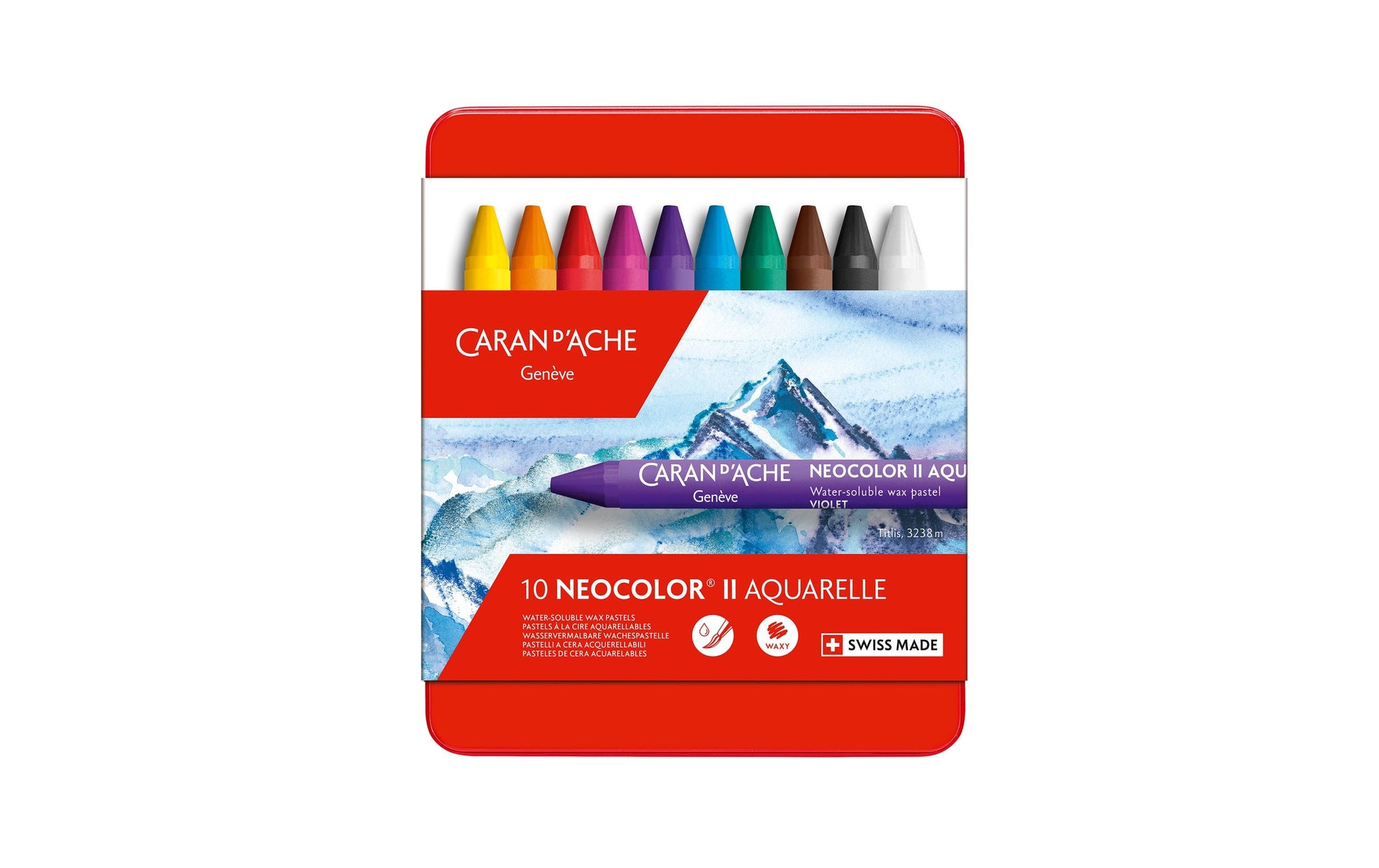 Caran d-Ache Caran d'Ache Neocolor II Aquarellfarbstifte-Set – 10 Farben, Mine Ø 8,6 mm, Metallschachtel