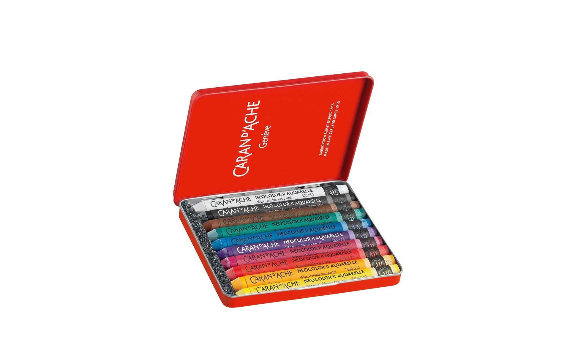 Caran d-Ache Caran d'Ache Neocolor II Aquarellfarbstifte-Set – 10 Farben, Mine Ø 8,6 mm, Metallschachtel