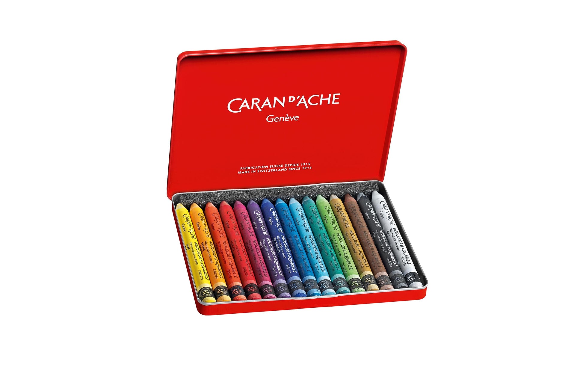 Caran d-Ache Caran d'Ache Neocolor II Aquarellfarbstifte-Set – 15 Farben, Mine Ø 8,6 mm, Metallschachtel