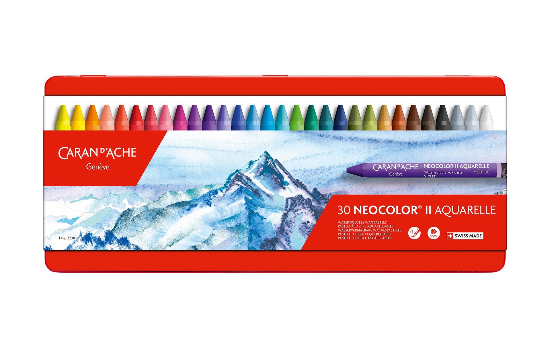 Caran d-Ache Caran d'Ache Neocolor II Aquarellkreiden-Set – 30 Farben, Mine Ø 8,6 mm, Metallschachtel