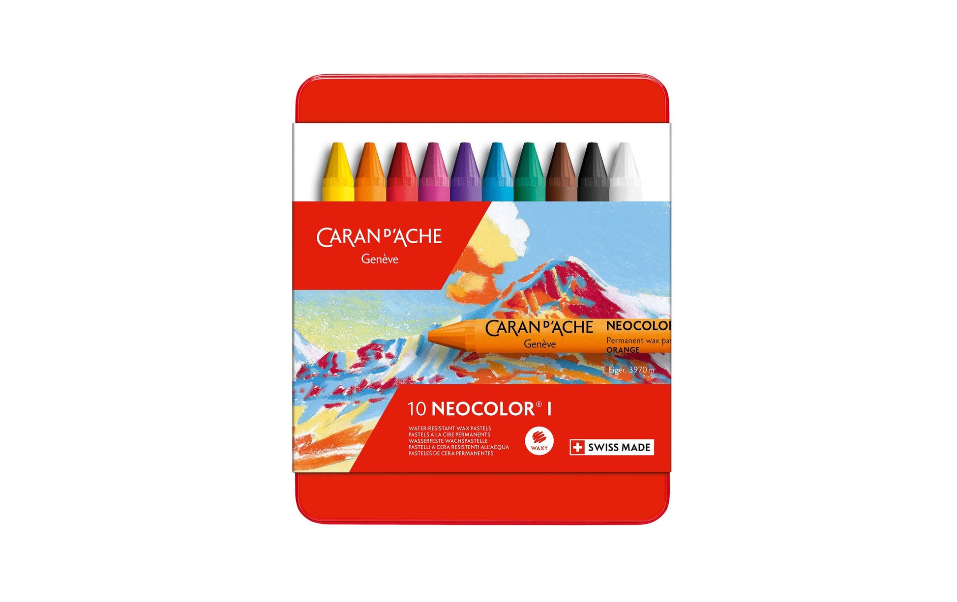 Caran d-Ache Caran d'Ache Neocolor I Ölbasierte Farbstifte-Set – 10 Farben, Mine Ø 8,6 mm, Metallschachtel