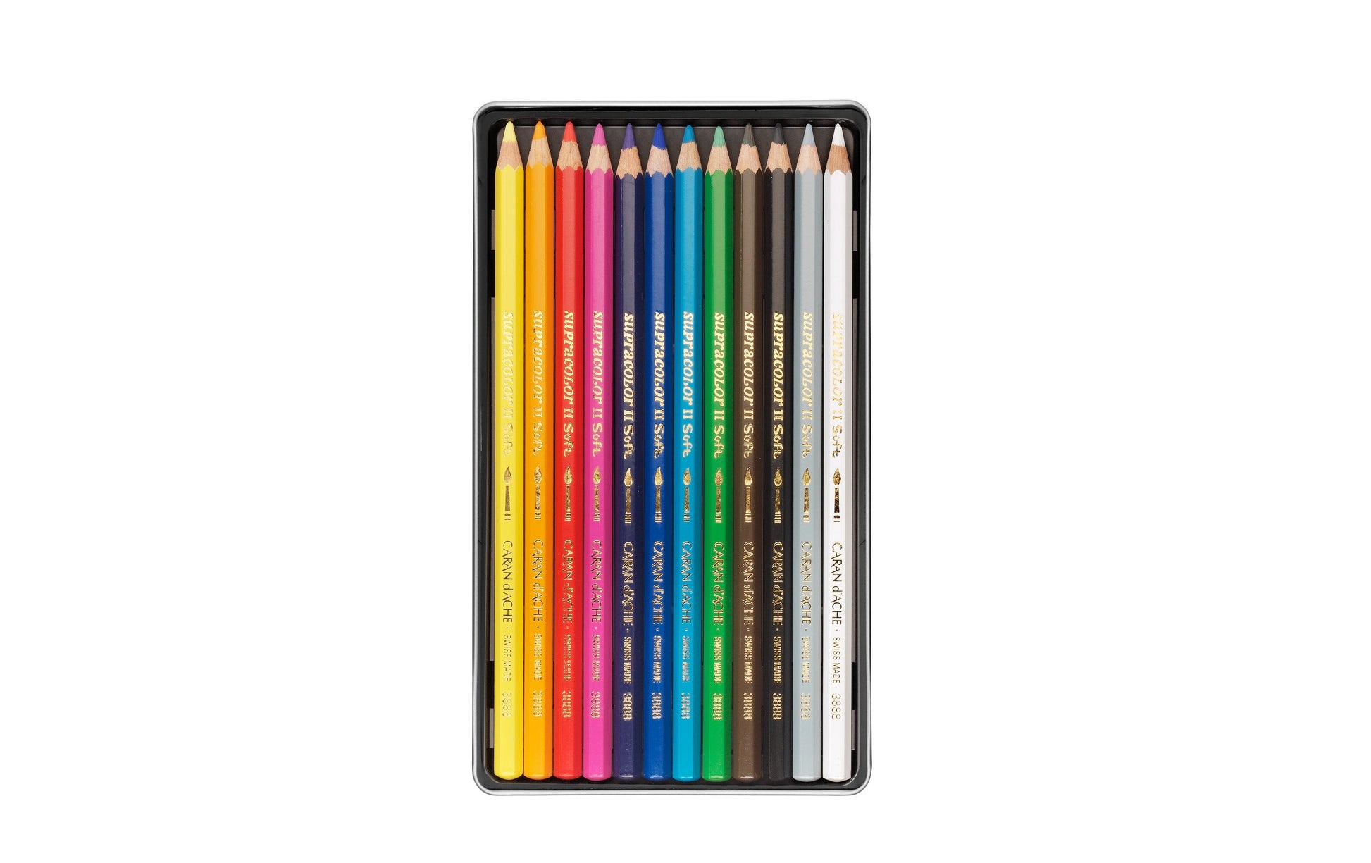 Caran d-Ache Caran d'Ache Supracolor Soft Aquarellfarbstifte – 12 Farben, im Metalletui, Ø 3,8 mm, FSC