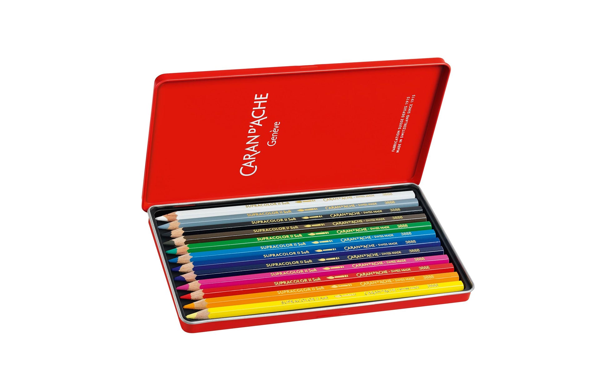 Caran d-Ache Caran d'Ache Supracolor Soft Aquarellfarbstifte – 12 Farben, im Metalletui, Ø 3,8 mm, FSC