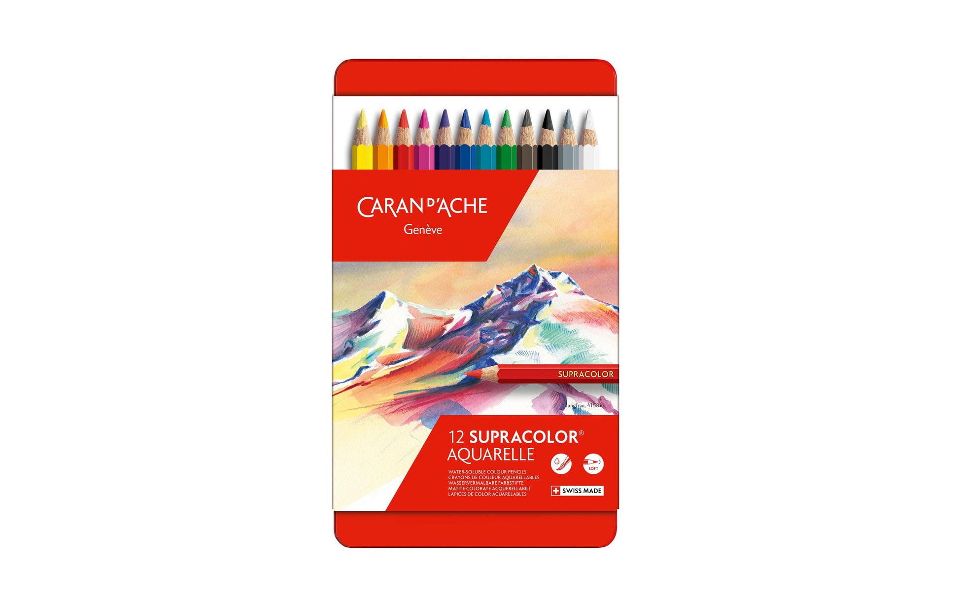 Caran d-Ache Caran d'Ache Supracolor Soft Aquarellfarbstifte – 12 Farben, im Metalletui, Ø 3,8 mm, FSC