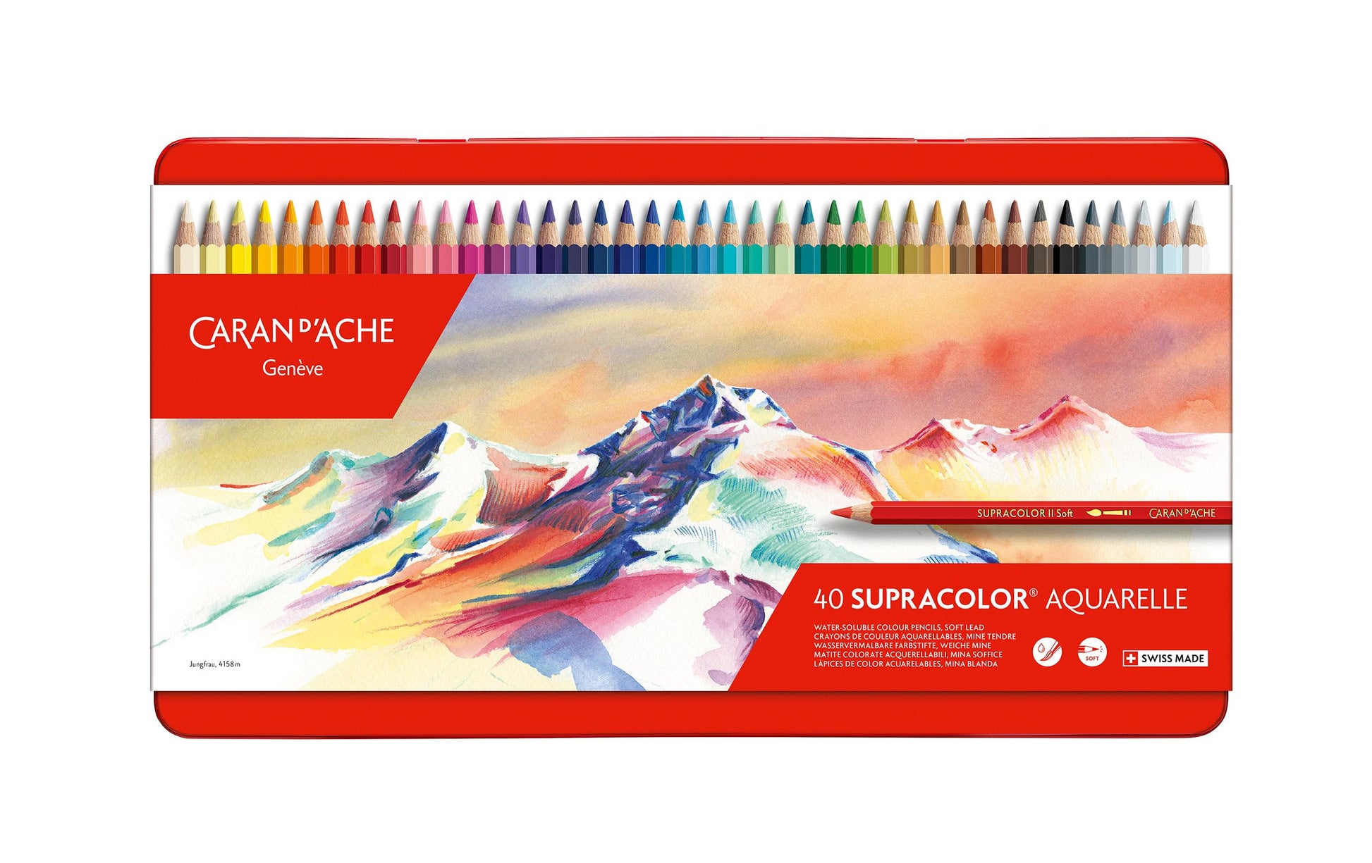 Caran d-Ache Caran d'Ache Aquarellfarbstifte Supracolor Soft – 40 Farben, im Metalletui, Ø 3,8 mm, FSC