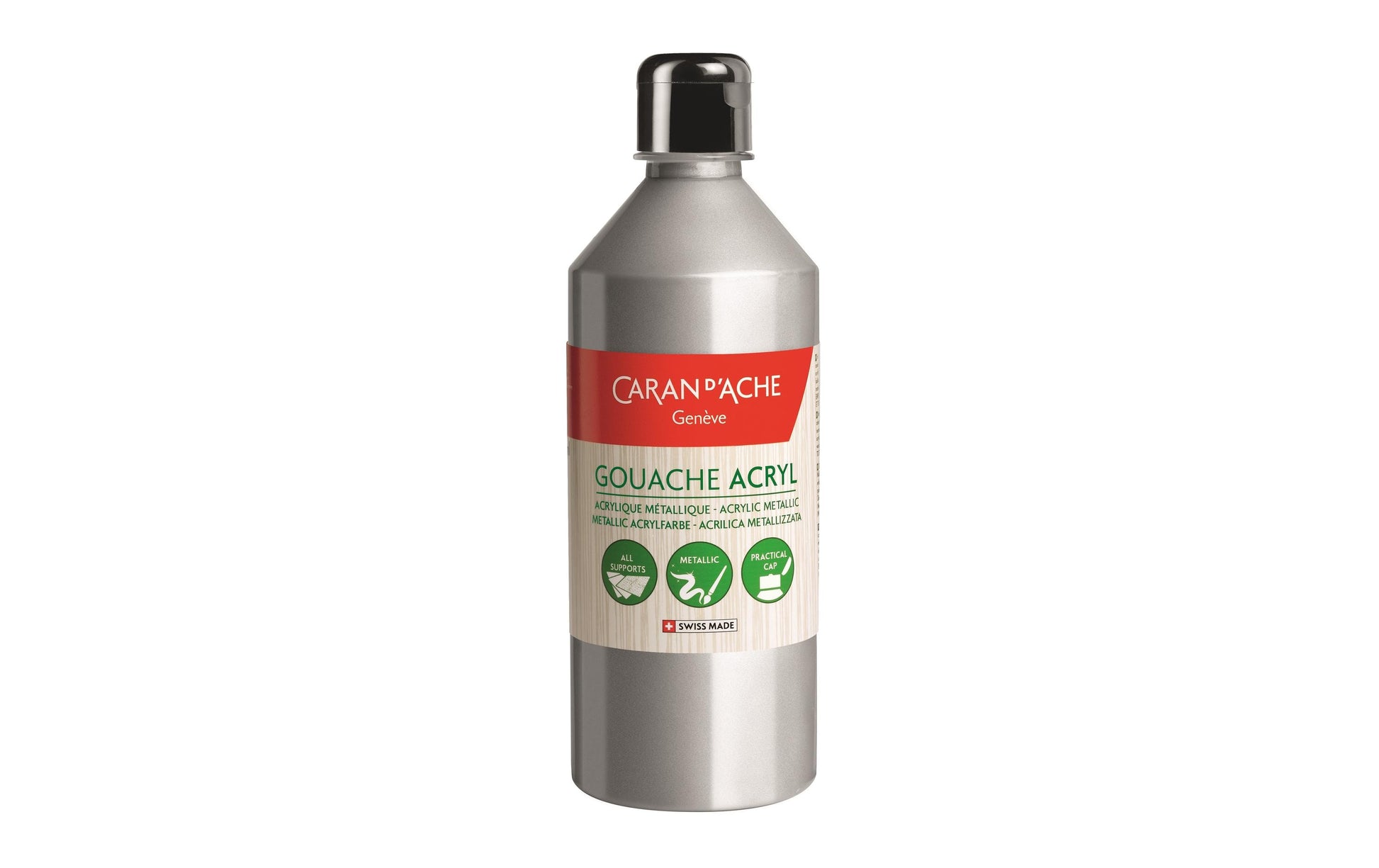 Caran d-Ache Caran d'Ache – Gouache – Silber, seidenmatt, 500 ml, für Papier, Karton & Stoff
