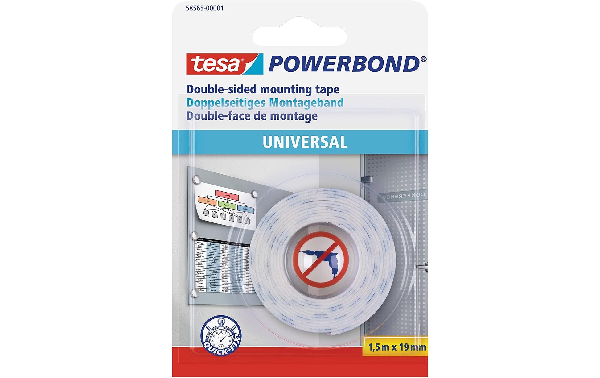 TESA Powerbond Universal Montageband – 19 mm × 1,5 m, transparent