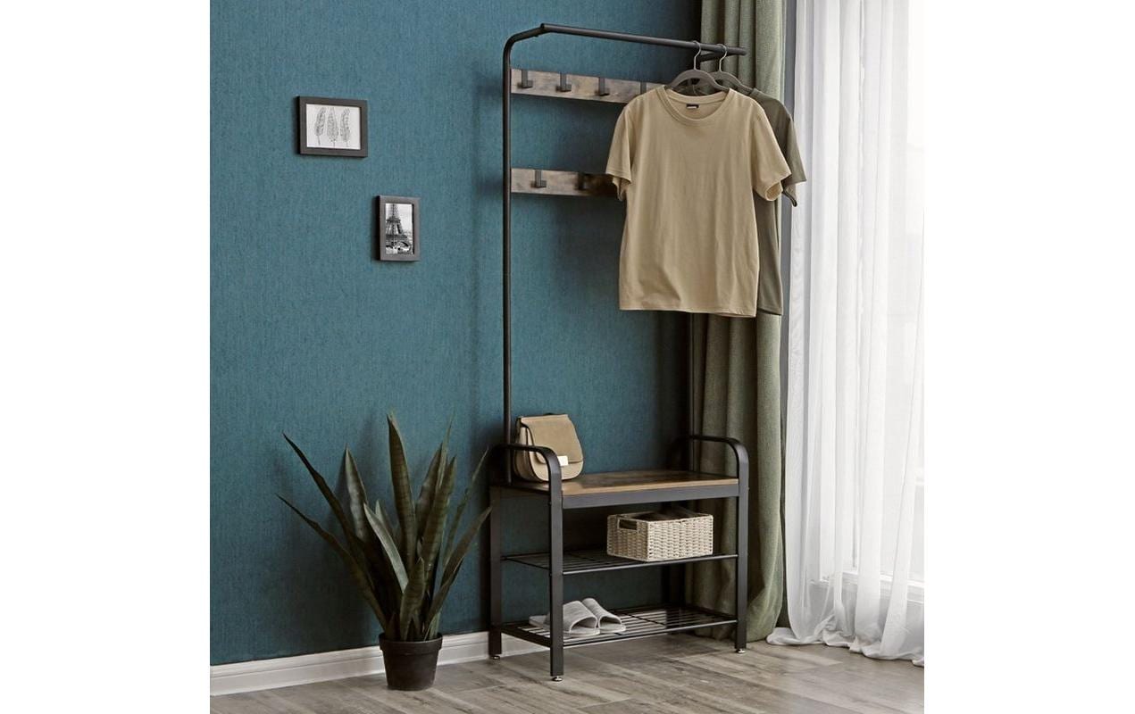 Vasagle Garderobenständer – 9 Haken, Stahl/Holz, Schwarz/Braun, 72 × 33,7 × 183 cm