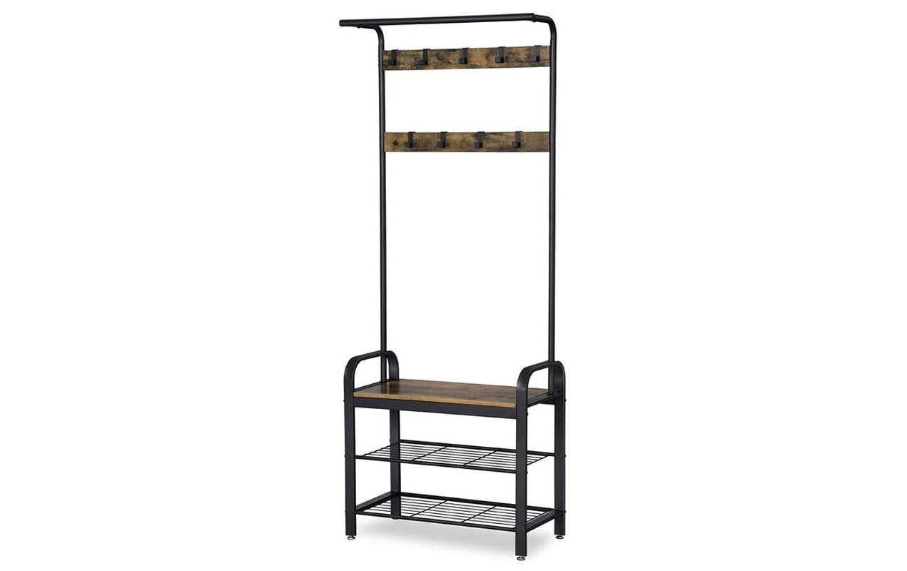Vasagle Garderobenständer – 9 Haken, Stahl/Holz, Schwarz/Braun, 72 × 33,7 × 183 cm