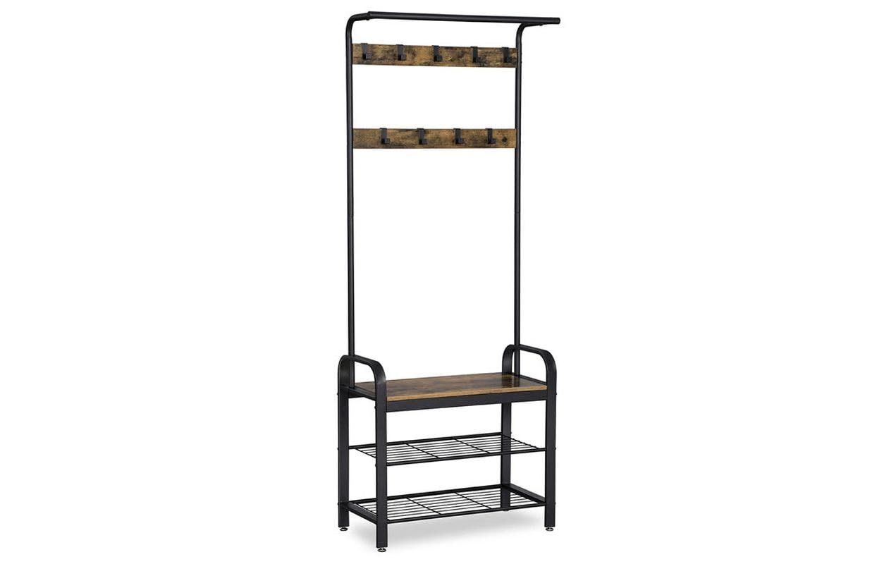 Vasagle Garderobenständer – 9 Haken, Stahl/Holz, Schwarz/Braun, 72 × 33,7 × 183 cm