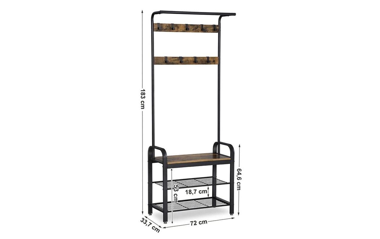 Vasagle Garderobenständer – 9 Haken, Stahl/Holz, Schwarz/Braun, 72 × 33,7 × 183 cm