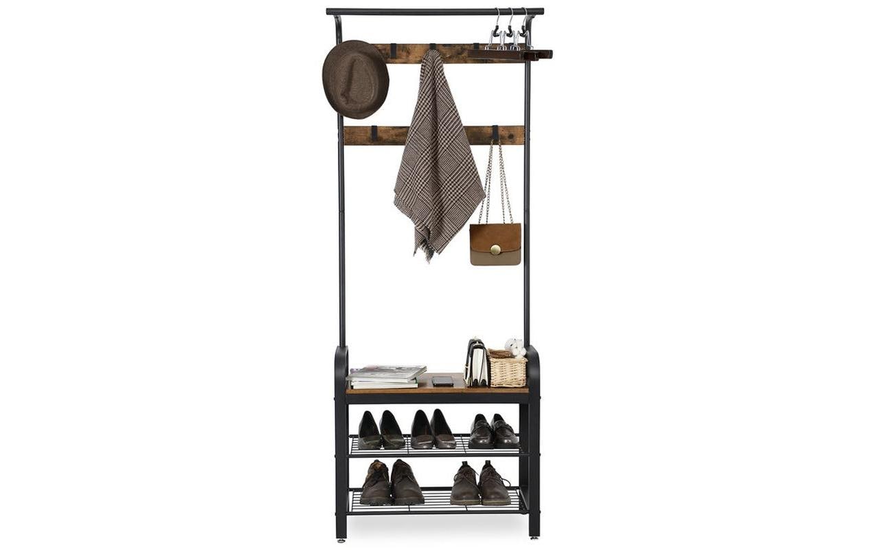 Vasagle Garderobenständer – 9 Haken, Stahl/Holz, Schwarz/Braun, 72 × 33,7 × 183 cm