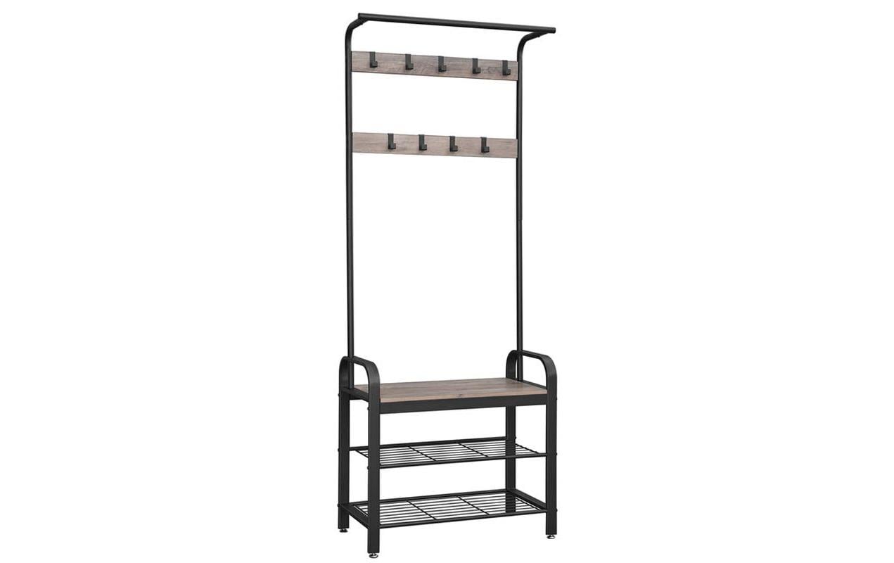Vasagle Garderobenständer – 9 Haken, Stahl/Spanplatte, Grau/Schwarz, 72 × 33,7 × 183 cm