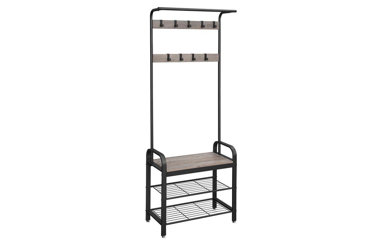 Vasagle Garderobenständer – 9 Haken, Stahl/Spanplatte, Grau/Schwarz, 72 × 33,7 × 183 cm