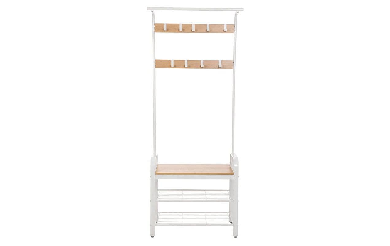 Vasagle Garderobenständer – 9 Haken, Stahl/Spanplatte, Weiss/Natur, 72 × 33,7 × 183 cm