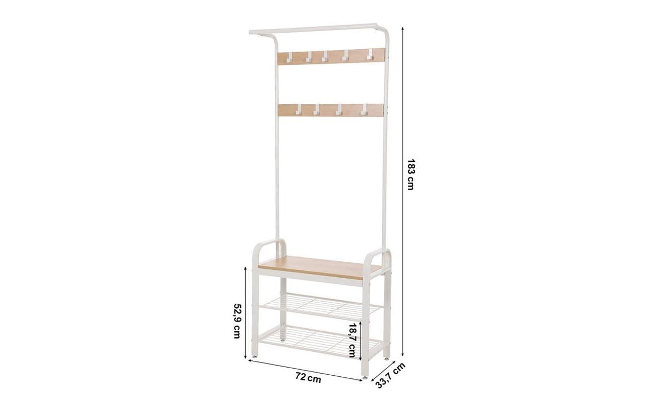 Vasagle Garderobenständer – 9 Haken, Stahl/Spanplatte, Weiss/Natur, 72 × 33,7 × 183 cm