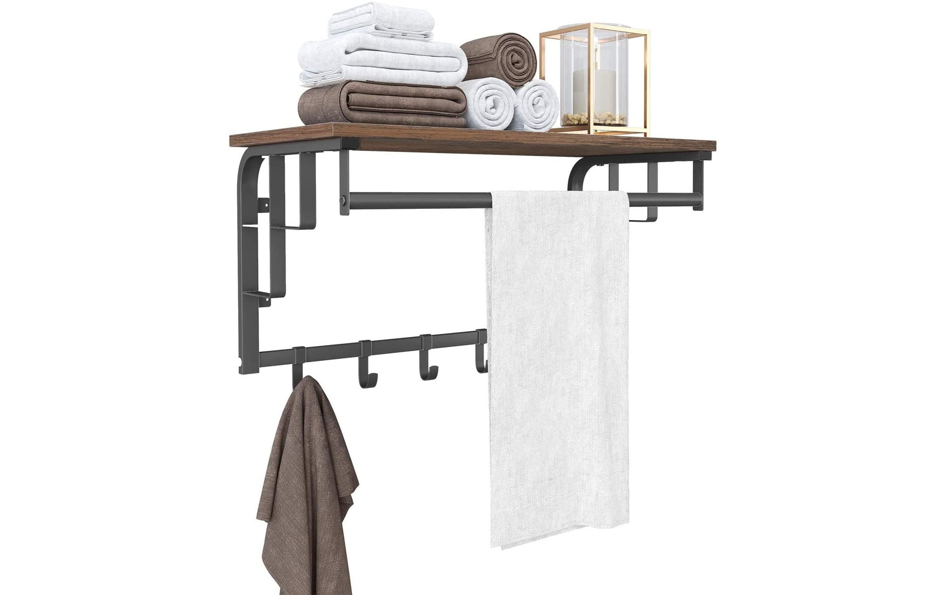Vasagle Wandgarderobe – 5 Haken, Stahl/MDF, Schwarz/Braun, 66 × 30 × 27 cm