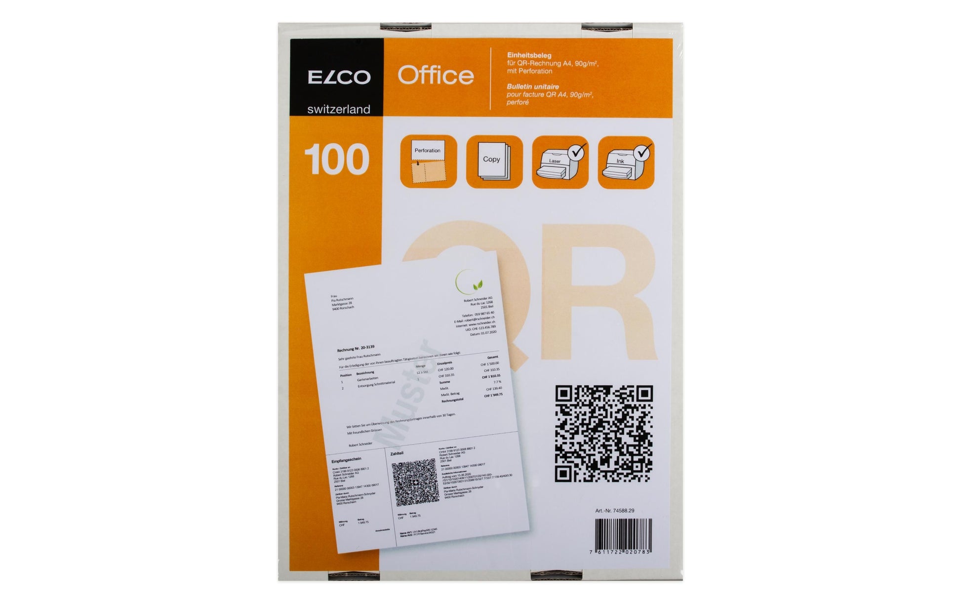 Elco Einzahlungsschein QR – A4 – 90 g/m² – 100 Blatt, perforiert, für Laser-/Inkjetdrucker, FSC