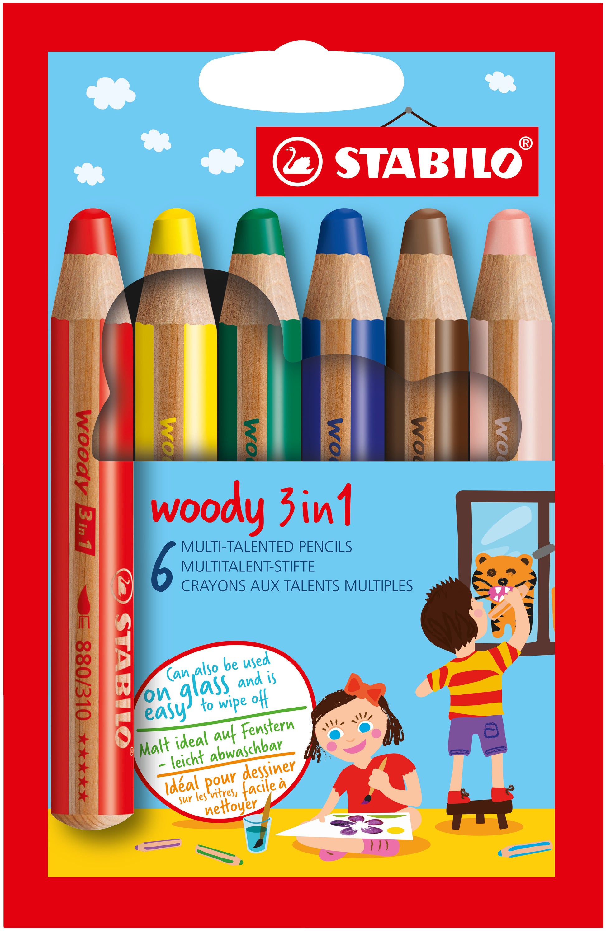 STABILO 3-in-1 Farbstifte woody – 6 Farben, im Kartonetui, Ø 4,2 mm, PEFC