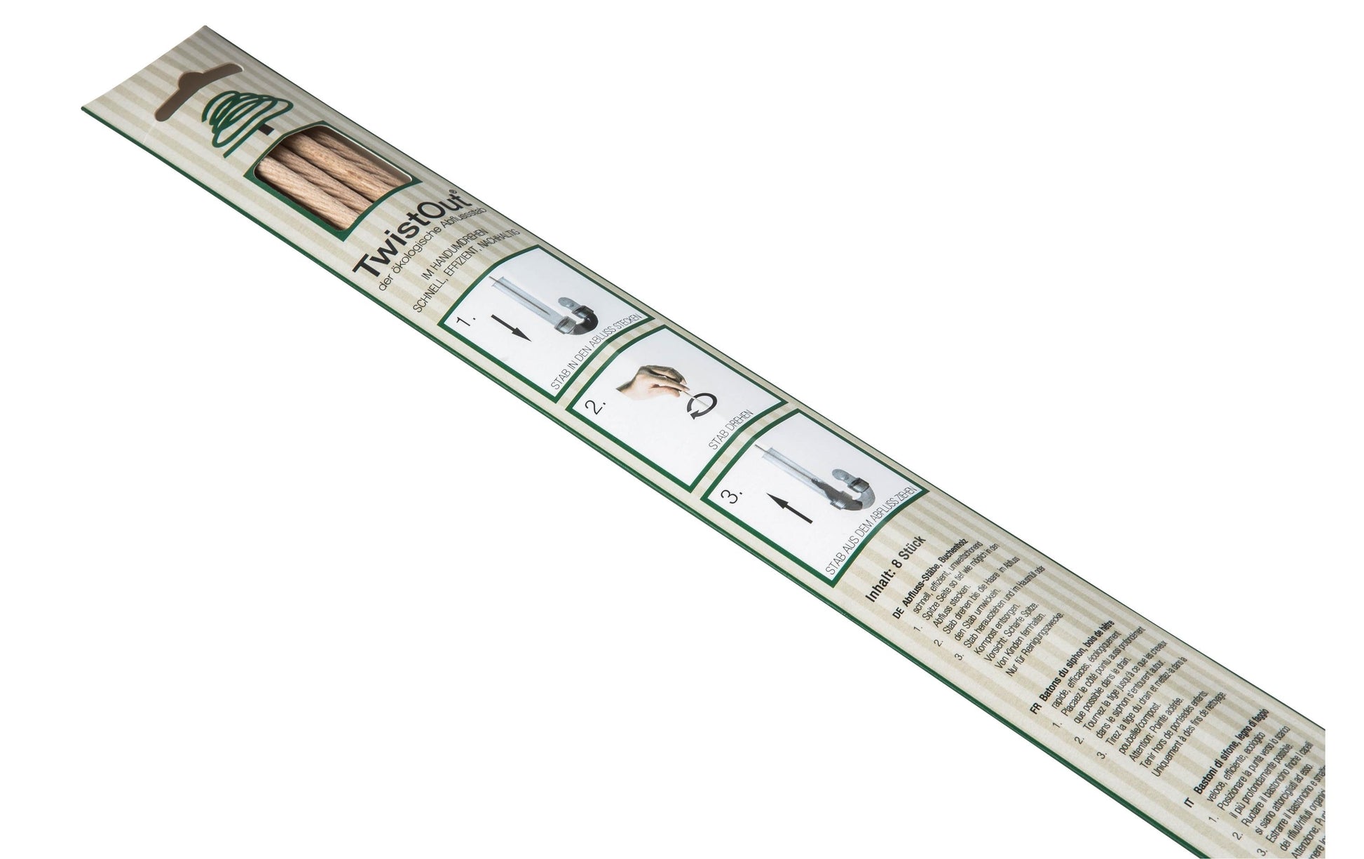 Twistout Abflussstab – Buche – Beige – 8 Stk. – 40 cm
