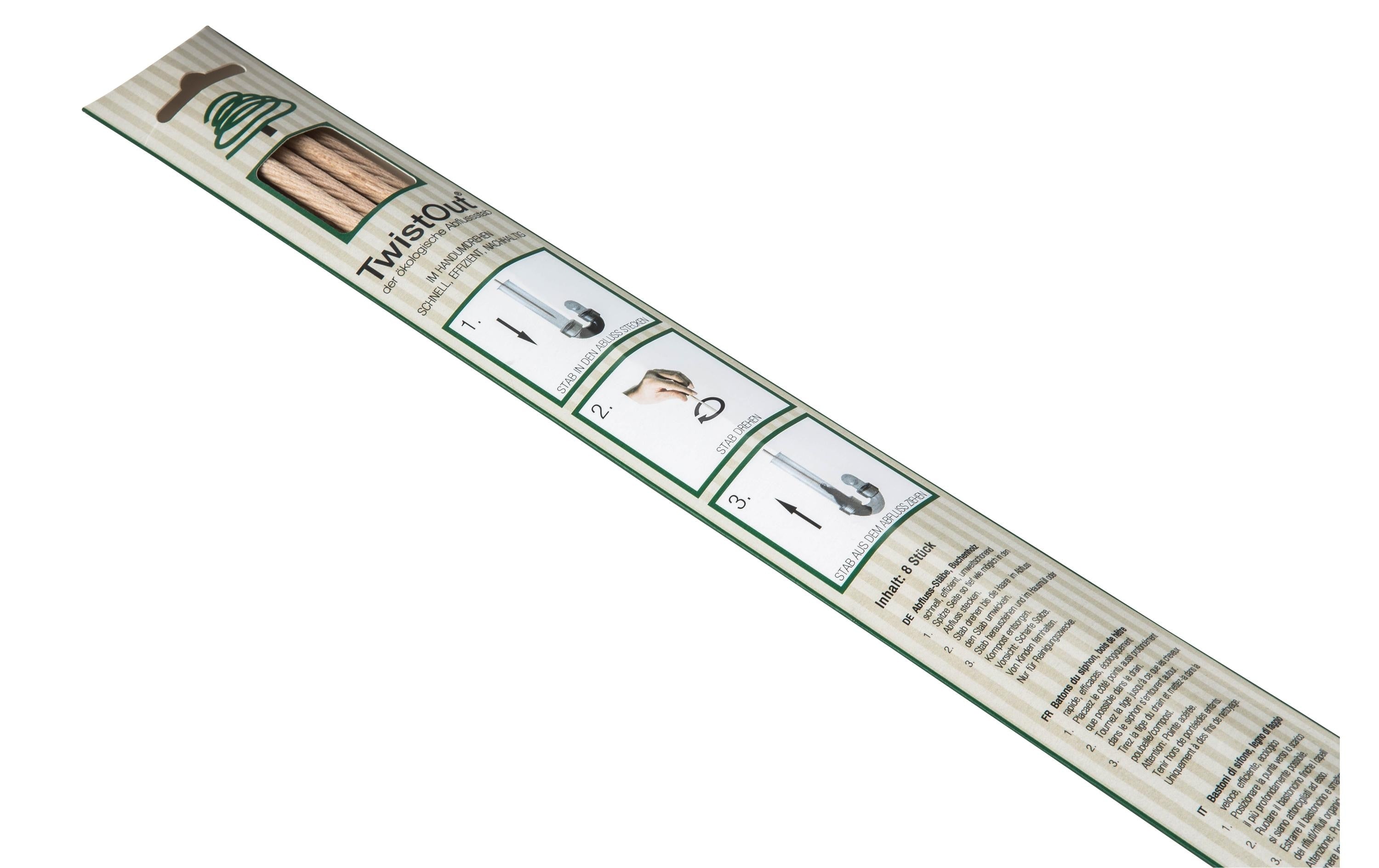 Twistout Abflussstab – Buche – Beige – 8 Stk. – 40 cm