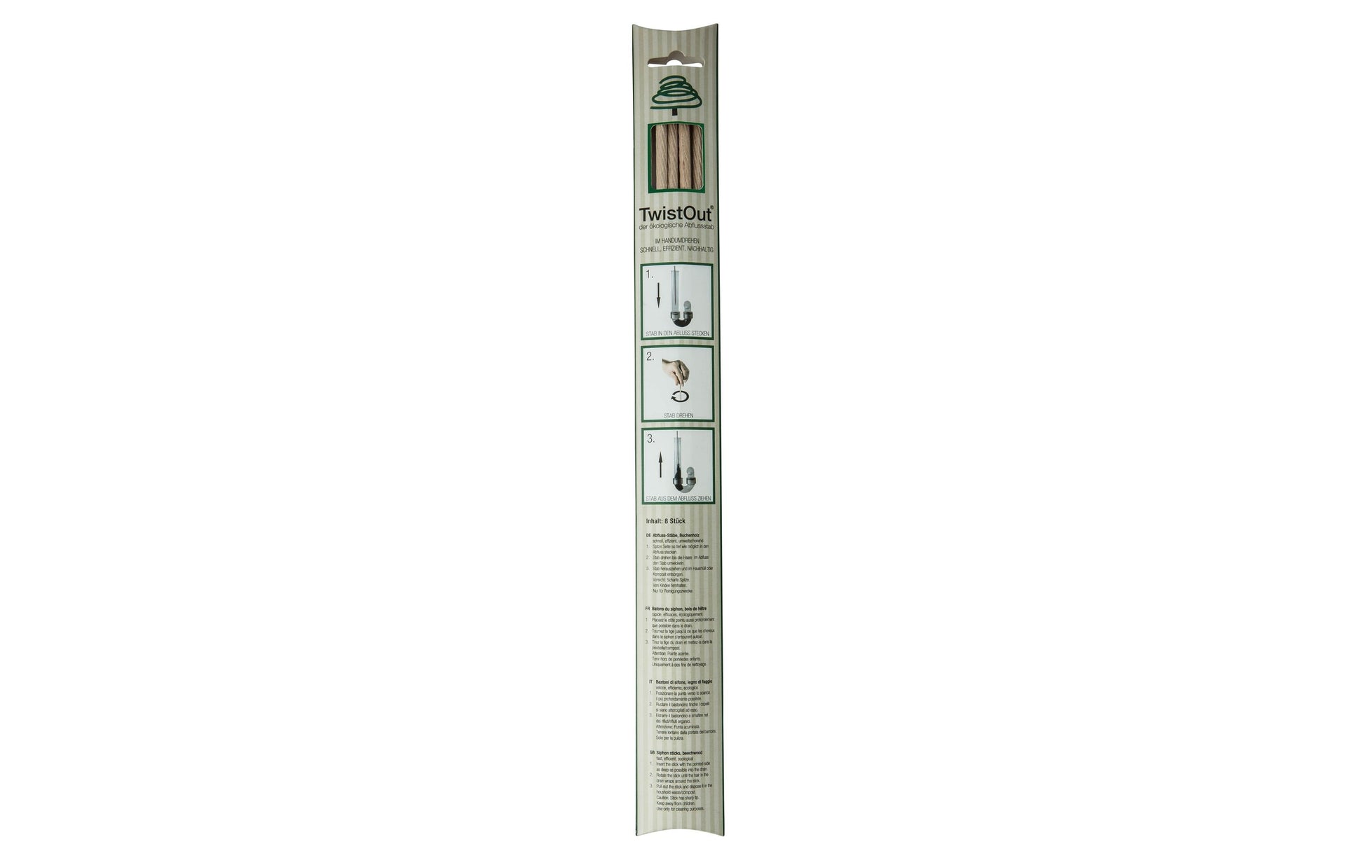 Twistout Abflussstab – Buche – Beige – 8 Stk. – 40 cm