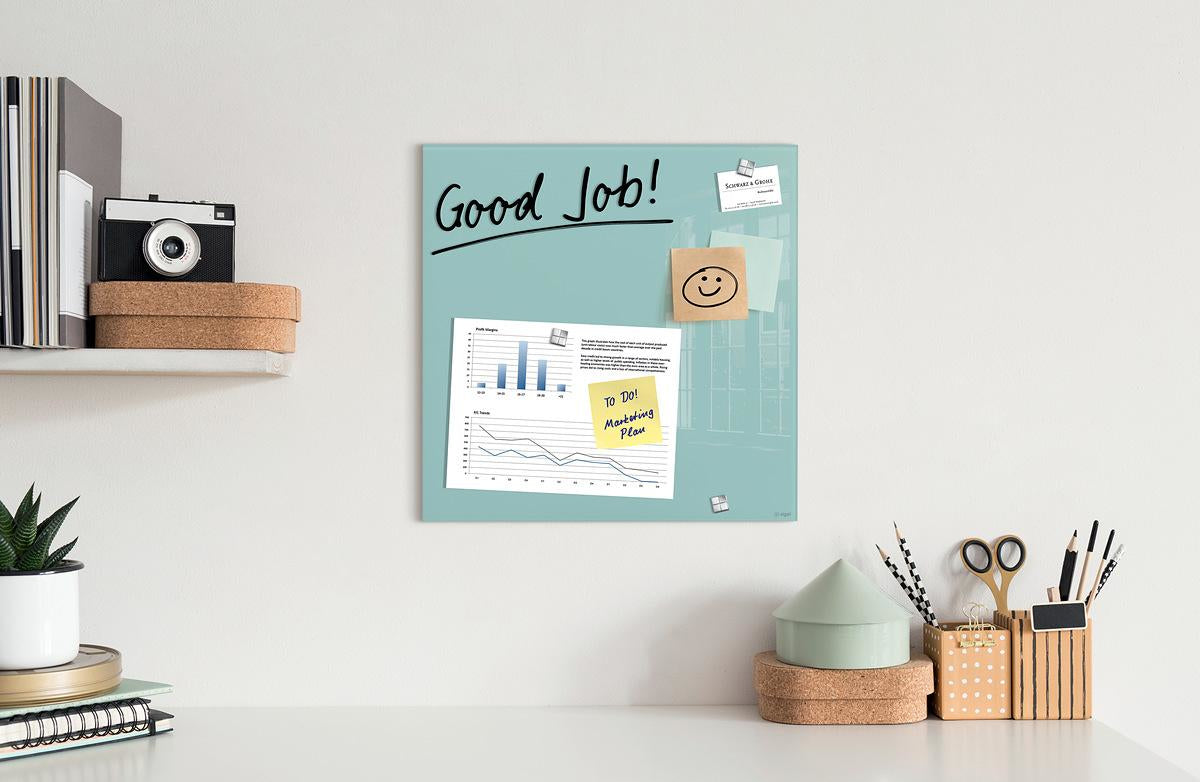 Sigel Whiteboard – 48 × 48 cm, Glas, magnetisch, Wandmontage, inkl. Magnete, Montagesatz, Zubehör