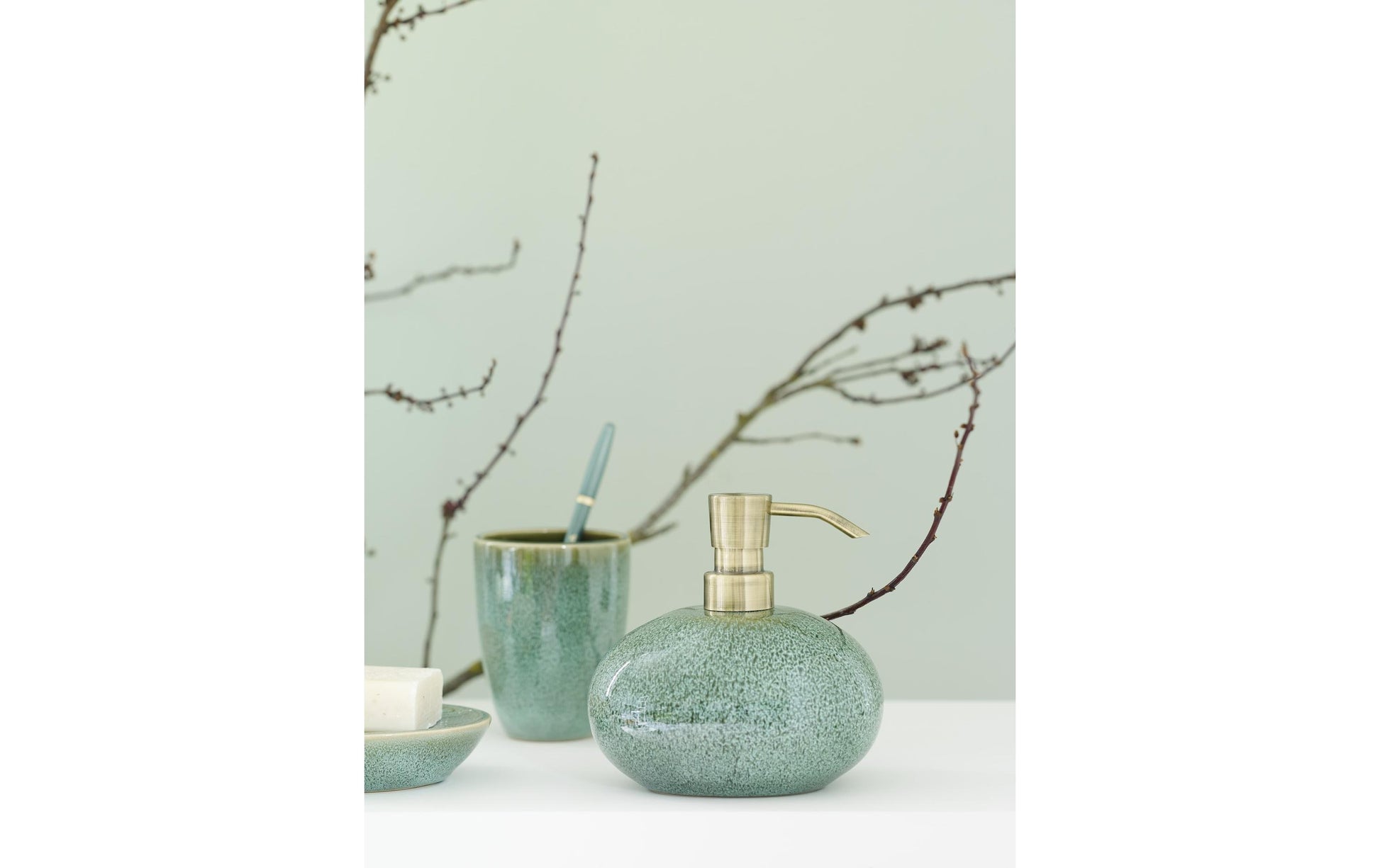 Aquanova Zahnbürstenhalter (freistehend) Ugo – Steingut, 7,5×14×10 cm, Grün