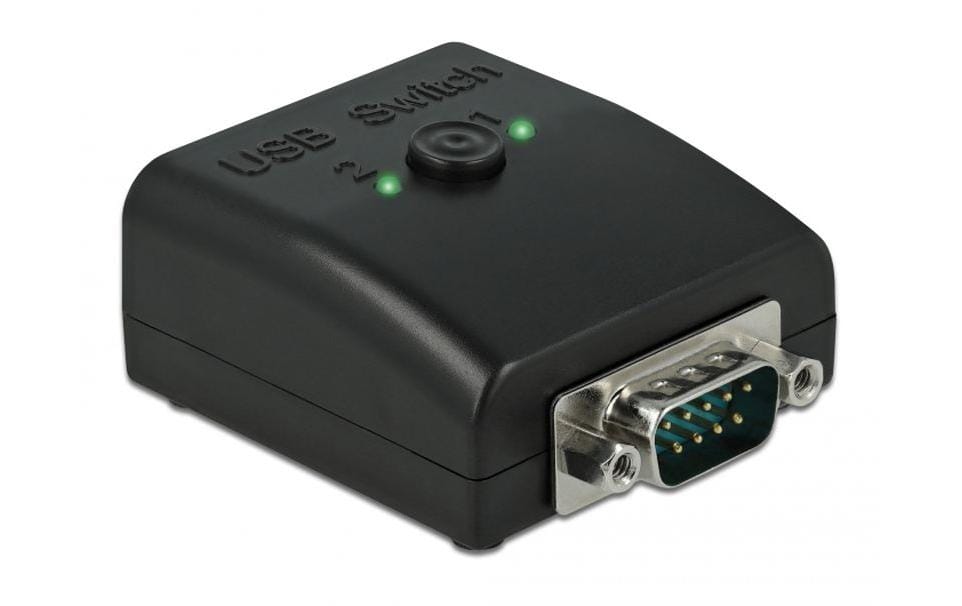 DeLOCK Seriell-Umschalter RS-232 (DB9) zu 2× USB-B – FTDI FT231XS, für Windows 8.1/10, Schwarz