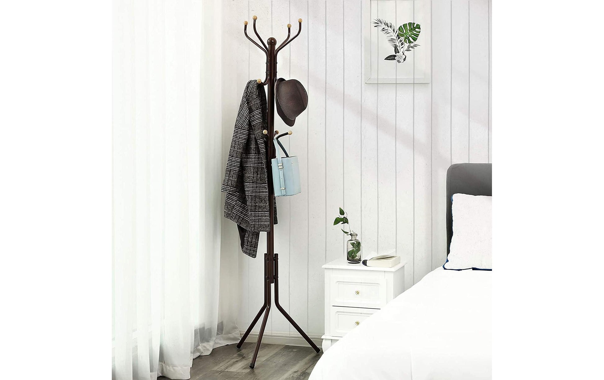 Songmics Garderobenständer – 8 Haken, Stahl, Schwarz, 44 × 44 × 182 cm