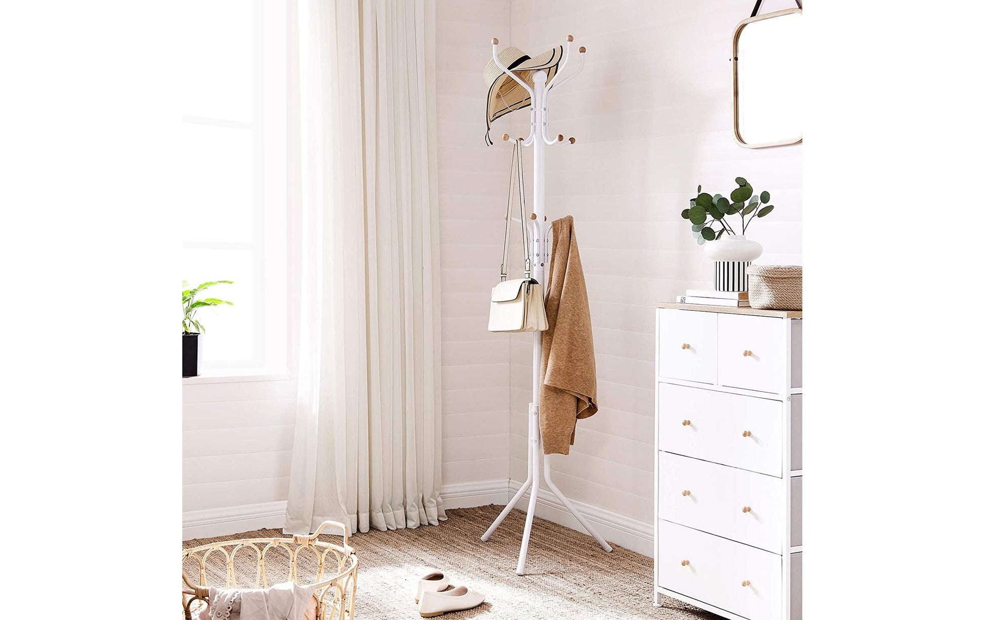 Songmics Garderobenständer – 8 Haken, Metall, Weiss, 44 × 44 × 182 cm