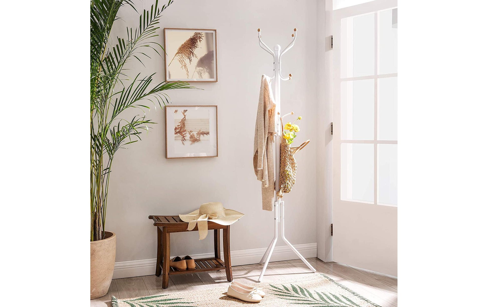 Songmics Garderobenständer – 8 Haken, Metall, Weiss, 44 × 44 × 182 cm