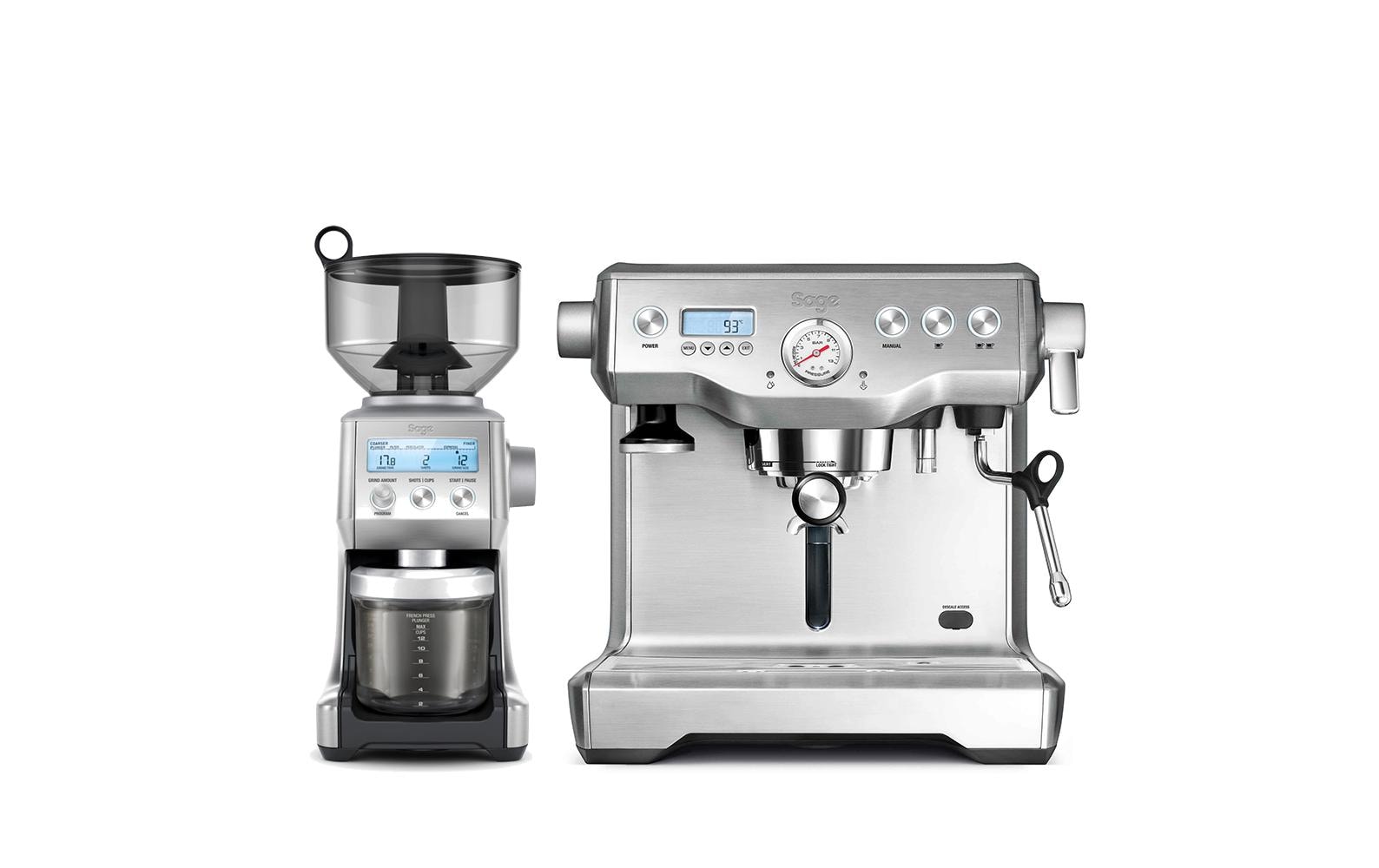 Sage die Dynamic Duo Espressomaschine (Siebträger) – 15 bar, 2,5 l, Milchschaumdüse, silber, 63 × 45 × 45 cm
