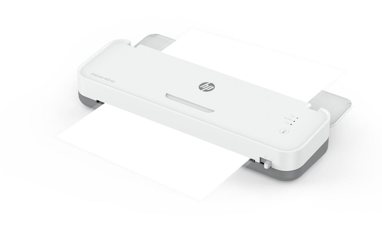 HP OneLam 400 Laminiergerät A3 – 2-Rollen, 75–125 µm, Kaltlamination, Aufheizzeit 4 Min., 600 mm/min, Weiss