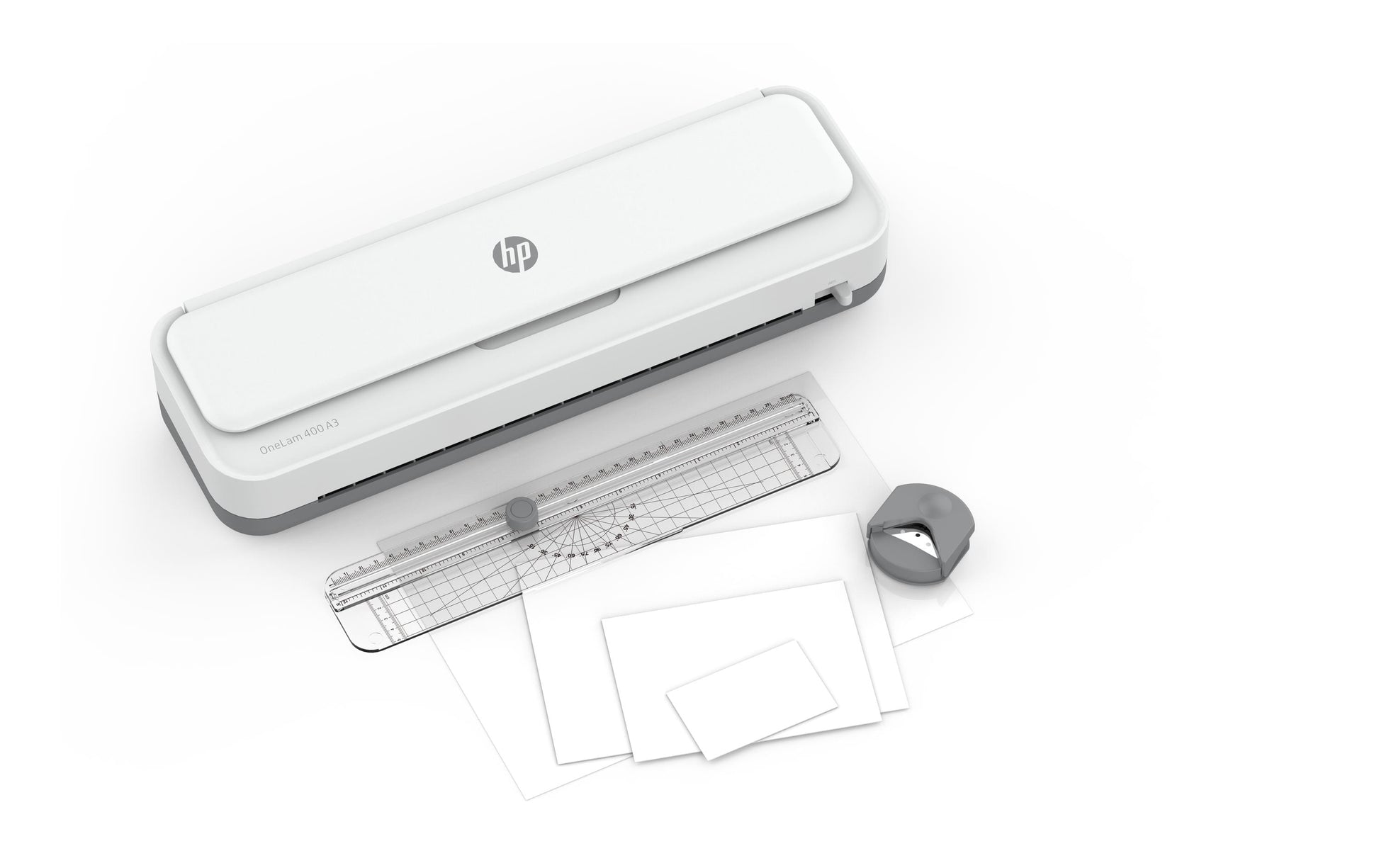 HP OneLam 400 Laminiergerät A3 – 2-Rollen, 75–125 µm, Kaltlamination, Aufheizzeit 4 Min., 600 mm/min, Weiss