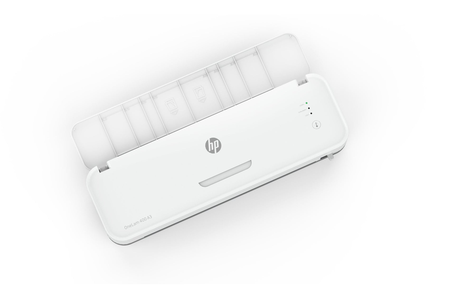 HP OneLam 400 Laminiergerät A3 – 2-Rollen, 75–125 µm, Kaltlamination, Aufheizzeit 4 Min., 600 mm/min, Weiss