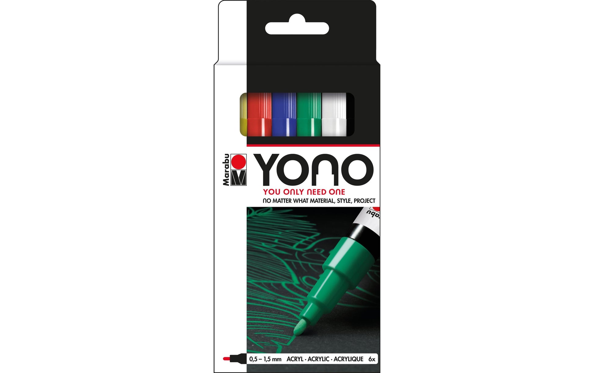 Marabu YONO – Acrylmarker – 0,5–1,5 mm, 6 Farben (sortiert), 6er-Set, wasserfest